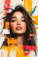 Poster - Captivating retro pop art portrait of a confident woman with expressive features vibrant saturated hues and dynamic brushstrokes  The image exudes a sense of energy emotion and modern flair