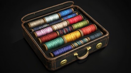 Fototapete - Antique Case Filled With Colorful Sewing Threads