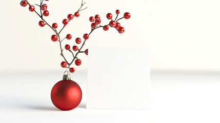Poster - A blank Christmas greeting card with minimal decor on a white background, perfect for holiday notes.