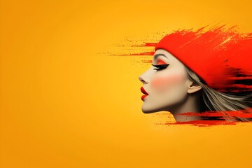 Poster - Captivating Retro Pop Art Woman with Enigmatic Expression in Dynamic Complementary Palette Composition with Screen Printed Aesthetic