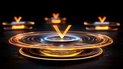 Aufkleber - Futuristic Technology Action Virtual Environment Visual Content Abstract Concept Innovative Viewpoint Glowing V Symbol Impact