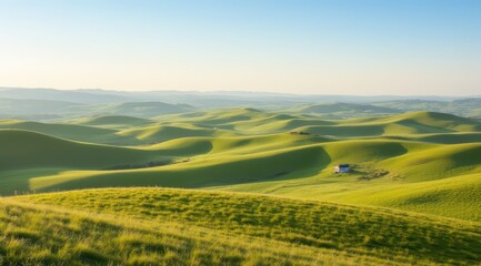 Wall Mural - Vast green hills with a small house