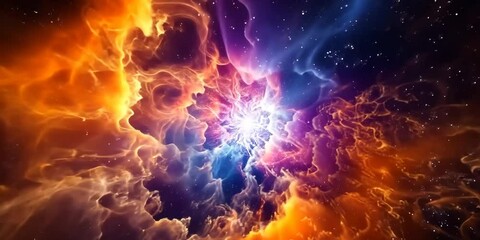 Wall Mural - radiant conical space blast surrounded by shimmering cosmic dust, 4k video