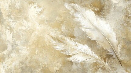 Poster - Two White Feathers on a Beige Textured Background