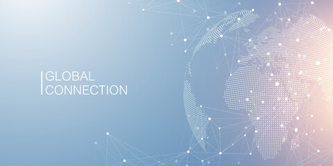 Poster - Global network connection banner design template. Header social network communication in the global business concept. Big data visualization. Internet technology