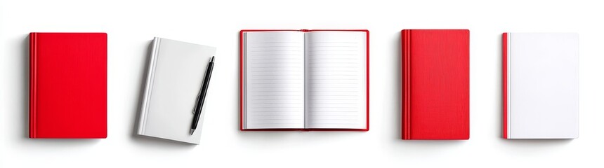 Poster - An empty hardcover catalog, diary or dictionary is mocked up in this realistic template. The cover and bookmark are white and there is a red ribbon bookmark.