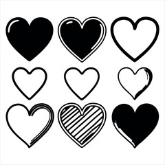 Poster - Black Silhouette Heart Icon Set on white background