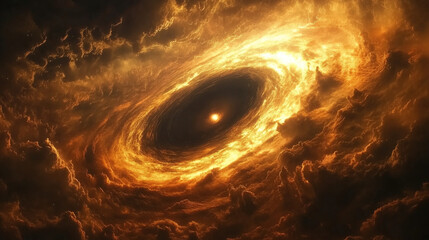 Aufkleber - Dramatic swirling cosmic nebula illuminated by bright golden hues, captured in the depths of space during the stellar formation process. Generative AI