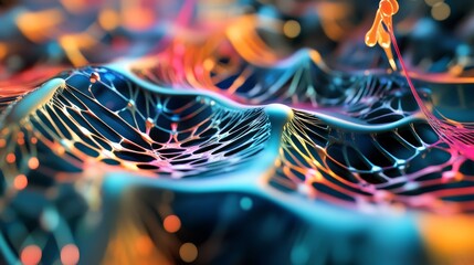 Poster - intricate mesh structure creates a vibrant, undulating landscape, with colorful gradients and dynami