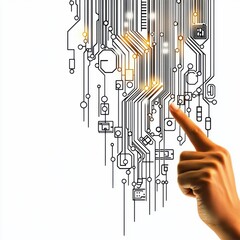 Poster - Support technical Touching a digital circuit, symbolizing technology and innovation.