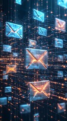 Abstract Digital Network with Glowing Email Symbols