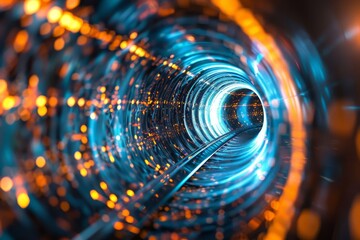 Poster - a well-lit tunnel featuring bright lights illuminating the pathway ahead, creating a vibrant and inv