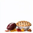 © Jammy - Thanksgiving American football Football and pie with autumn leaves, celebrating fall festivities.