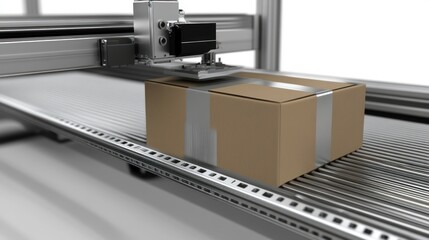 Poster - Automated System Moving Cardboard Box On Conveyor Belt