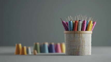 Poster - Colorful Thread Spools In A Fabric Container