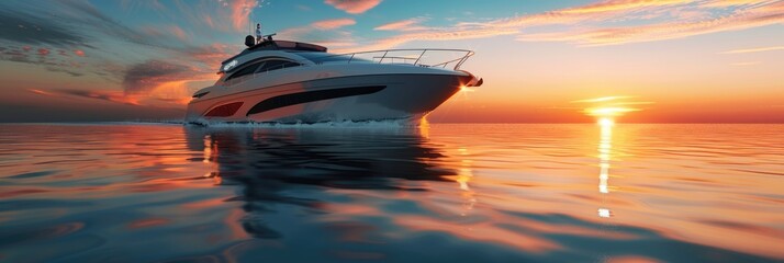 Wall Mural - luxury boat: elegant yacht cruise on serene seas at sunrise