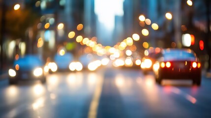 Aufkleber - As night falls, blurred car lights illuminate the busy city street, capturing the vibrant energy of urban life during the evening. Generative AI