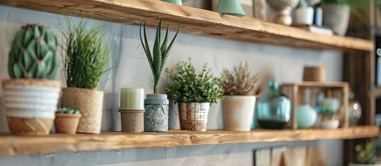 Poster - decorative wooden shelf with home accessories