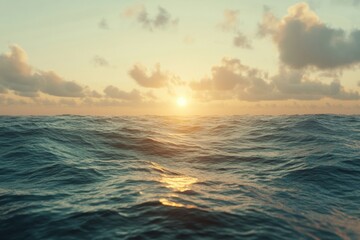 Poster - A beautiful sunrise illuminates the ocean as gentle waves create a serene atmosphere in the early morning light. Generative AI