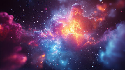 Aufkleber - A vibrant cosmic nebula with radiant colors illuminating the dark expanse of space in a stunning celestial display. Generative AI