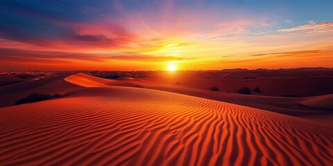 Wall Mural - Sunrise over desert landscapes reveals the stunning beauty of nature. The vibrant colors of the sunrise at desert landscapes create a captivating scene that enchants all who witness it.