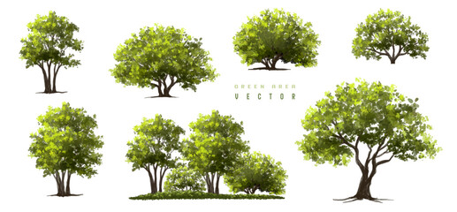 Wall Mural - vertor set of green tree,plants side view for landscape elevations,element for backdrop,eco environm
