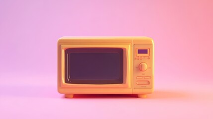 Poster - Retro Orange Microwave Oven on Pink Background