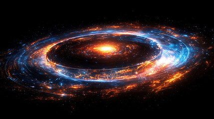 Aufkleber - A stunning cosmic swirl of bright colors and light depicts a galaxy in motion against a dark, starry background. Generative AI