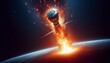 © Yasar - A satellite falls to Earth and explodes in a ball of fire.
