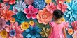 © Lala - Vibrant paper flowers crafted by a young girl wearing a pink dress showcase her creativity and imagination, highlighting the charm of colorful paper flowers in a playful setting.