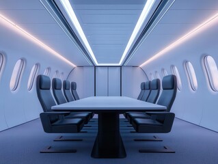 Wall Mural - Futuristic design meeting with holographic aircraft interiors displayed for review