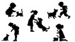 © Carl Chiu - Stylish silhouette set of kids playing with pets