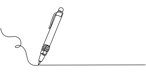 Pen Signature Continuous Line Icon. Continuous one line drawing writing pen isolated minimalist linear illustration made of single line vector illustration. One continuous line drawing of pen writing 