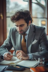 Poster - Businessman Writing Notes in a Modern Workspace