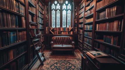 Poster - A Cozy Library Nook With Abundant Bookshelves And A Leather Chair