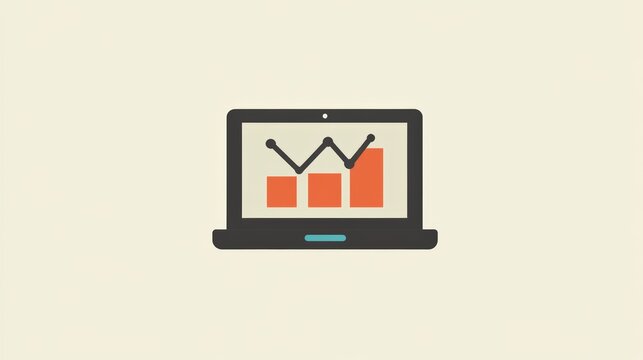 A simple illustration of a laptop computer with a graph on the screen.