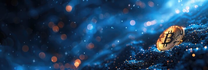 Wall Mural - bitcoin background. abstract blue background with bitcoin digital money levitates and graph