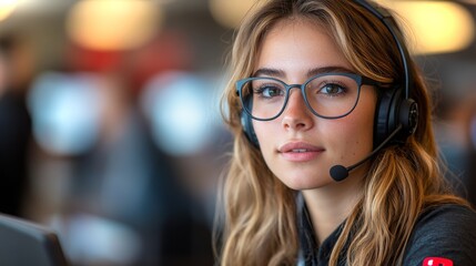 Poster - Female engineer working on network access reconfiguration in a busy tech environment