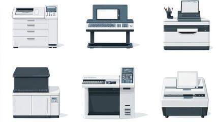 Poster - Six Retro Office Machines: Printers, Scanners, and Computer Terminals