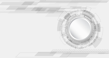 Poster - Hi-tech grey background with various technology elements. vector illustration of circles and lines with shadows. Abstract futuristic communication.