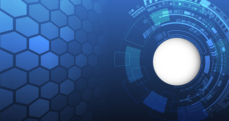 Poster - Sci-fi concept for presentation or banner. Abstract futuristic circuit board. High tech digital technology design. High computer technology elements on a blue background.