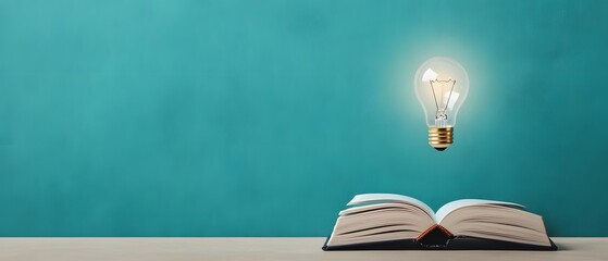 Poster - Open Book with Floating Light Bulb Concept