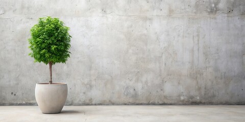 A single potted tree stands against a textured concrete wall, offering a minimalist backdrop for design inspiration.