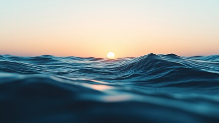 Aufkleber - The sun sets on the horizon, casting warm hues across the calm ocean waves, creating a peaceful and tranquil ambiance. Generative AI