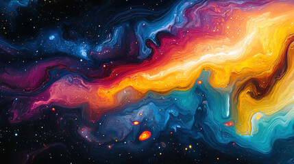 Aufkleber - A vibrant cosmic nebula filled with swirling colors and stars in the vastness of space captured in a stunning artistic representation. Generative AI
