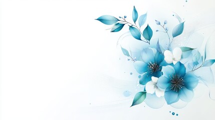 Wall Mural - Minimalist winter floral scene with subtle blues and whites on a light background, evoking calm and simplicity