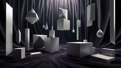 Poster - Abstract geometric blocks on dark background.