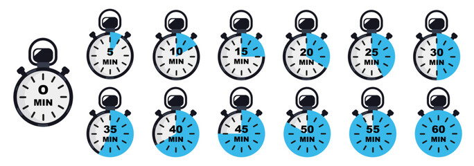 Aufkleber - Stopwatch timer icon collection. Set of stopwatch countdown icons. Deadline icons