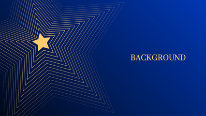 Dark blue abstract background with yellow blended lines pattern, modern geometric outline star. Christmas or New Year banner template