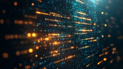 Abstract digital data stream, glowing binary code, technology background.